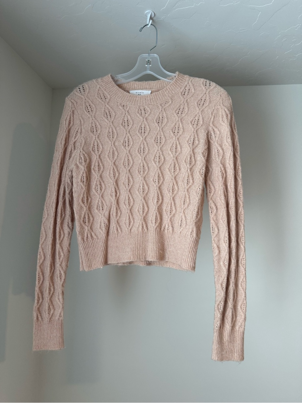 Elodie Cable-Knit Crewneck Sweater in Blush